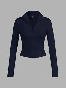 SHEIN EZwear 2pcs Black Knit Zip-Up Long Sleeve T-Shirt For Women, Suitable For Autumn/Winter,Fall - Multicolor - View 3