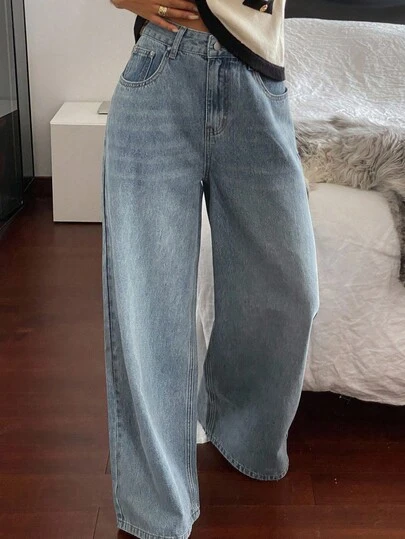 DAZY 女士休闲水洗蓝色牛仔裤，秋季