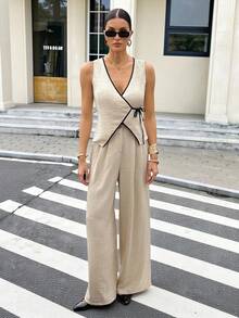 SHEIN Tall 女士日常两件套服装 - 杏色 - 查看 5