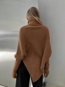 Aloruh Turtleneck Batwing Sleeve Sweater,Fall - Camel - View 2