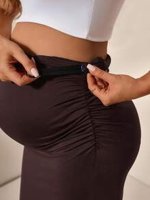 SHEIN 可调节腰部合身孕妇裙，侧开衩 - 棕色 - 查看 8