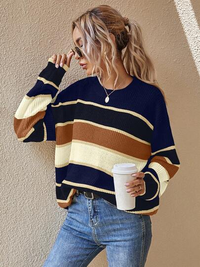 EMERY ROSE Women's Latest Fashion Comfortable Color Block Pullover Sweater