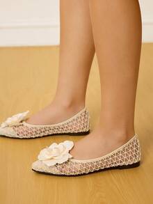 CUCCOO HITCHD 全新优雅蝴蝶结芭蕾平底鞋，舒适百搭米色尖头一脚蹬鞋 - 米色 - 查看 6