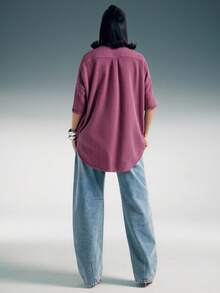 Denimoi 深 V 领超大短袖 T 恤 - 紫色 - 查看 5