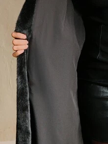 Anewsta New Autumn/Winter Faux Fur Long Coat, Minimalist & Fashionable Design For Women - Black - View 8
