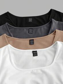 SHEIN EZwear 4 件套休闲纯色百搭方领短袖 T 恤，适合秋夏季，加大码 - 彩色 - 查看 11