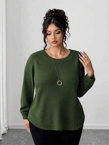 Elenzga Maglione oversize da donna in maglia a tinta unita, con spalle cadenti, orlo curvo e vestibilità ampia, maglione lavorato a maglia invernale autunnale - Verde - Visualizzare 1