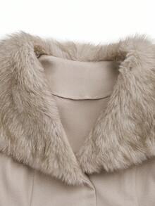 Sweetra 大码女式仿毛领拼布腰部羊毛大衣