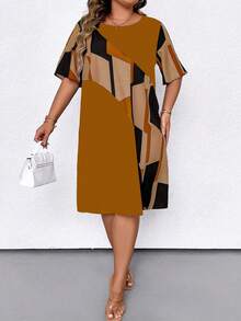 EMERY ROSE Đầm tay ngắn cổ tròn in họa tiết cỡ lớn cho mùa hè - Màu vàng - Xem 5