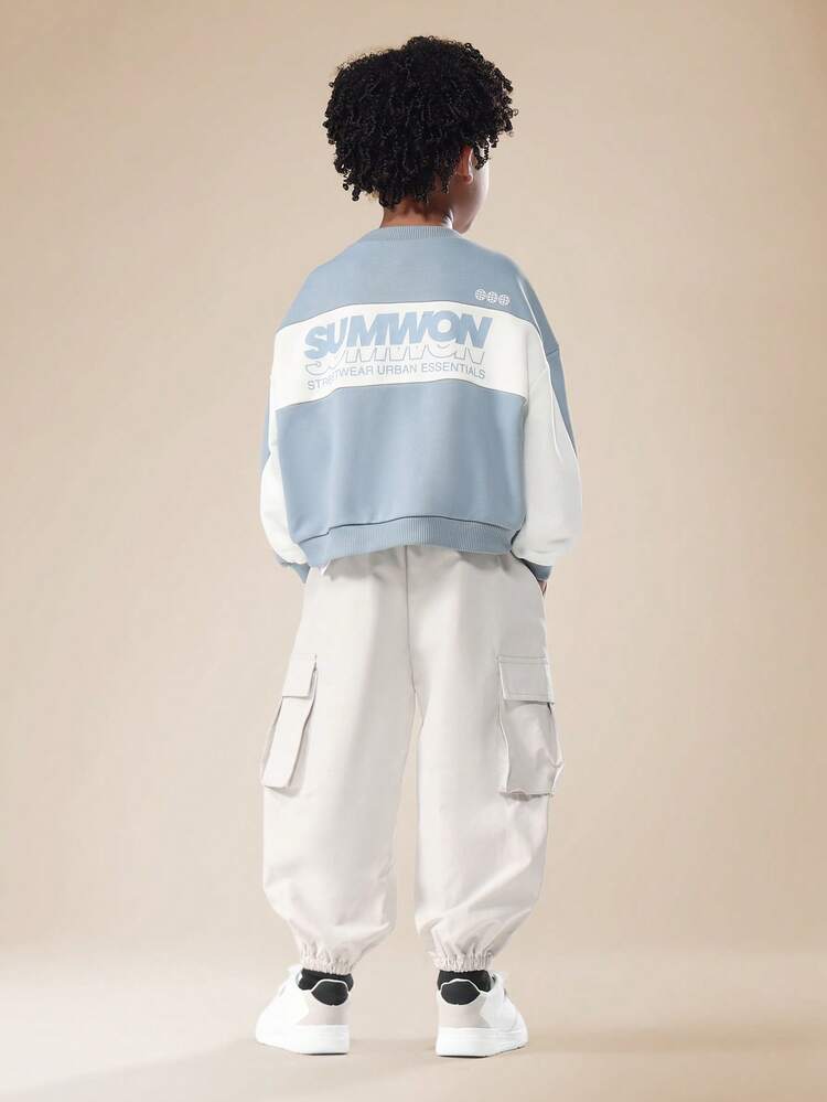 Colour Block Sweatshirt With Elastic Cargo Pants