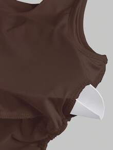 Sweetra 女式纯色简约无袖休闲修身背心 - 棕色 - 查看 5