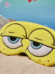 SpongeBob SquarePants | SHEIN 1pc Cartoon Embroidered Eye Mask, Cute Raised Design, Soft Plush Material, Strong Blackout, Suitable For Travel, Office Nap