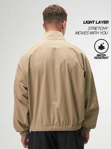 ARC Men's Raglan Sleeve Fitted Front Zip Casual Jacket Winter - Khaki - View 2
