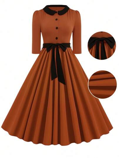 SHEIN Clasi Plus Size Fall Halloween Half Button Long Sleeve Dress