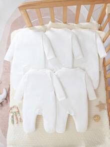 Set da 5 pezzi di body neonato a maniche lunghe con piedini, pigiama morbido e confortevole in tinta unita