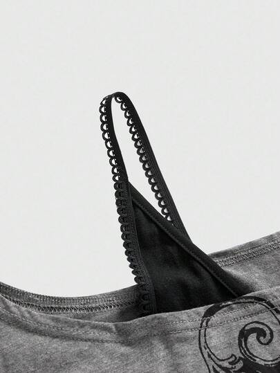 Goth T-shirt femme 2 en 1 à épaule oblique, chat noir gothique, mystérieux et sombre, grande taille