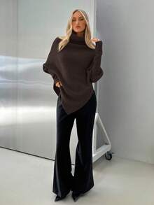 Aloruh Women's New Off-Shoulder Wrap Long Sweater, Milky White, Autumn/Winter,Brown Sweater,Fall - Brown - View 3