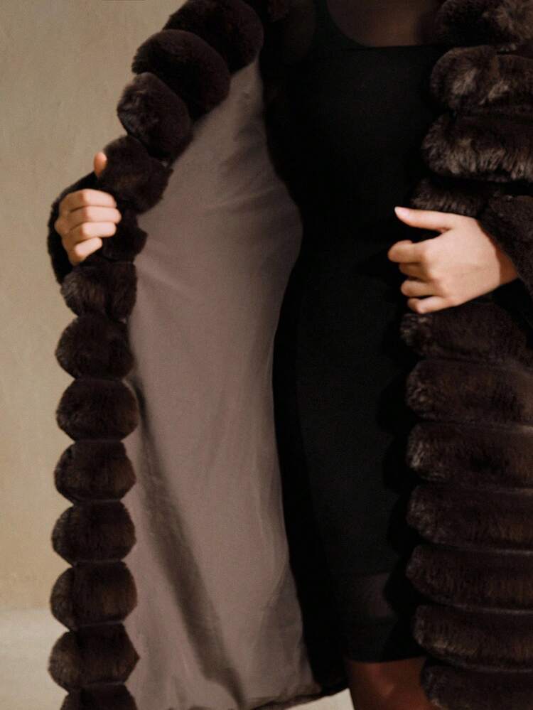 New Autumn/Winter Faux Fur Long Coat, Fashionable Faux Rabbit Fur Outerwear For Women