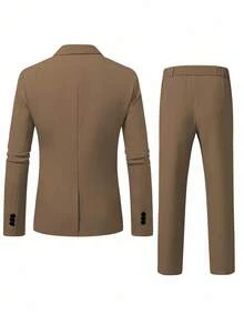 Calvornis 男士休闲商务两件套西装，纯色西装套装夹克和裤子，简约时尚休闲日常穿着婚礼西装舞会西装男士，适合情人节周年纪念日等场合，是送给男朋友或丈夫的绝佳礼物。 - 棕色 - 查看 2