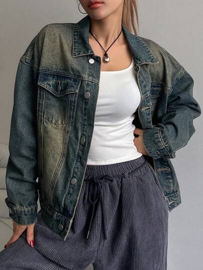 DAZY Áo khoác denim rộng rãi, giặt sạch, rách dành cho nữ, quần áo trở lại trường