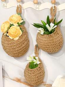 SHEIN 壁挂篮，波西米亚风格编织篮，创意水滴造型，适合蔬菜水果，厨房收纳篮，适合节日装饰，厨房收纳储物袋，挂篮袋，储物袋，储物袋 - 彩色 - 查看 1