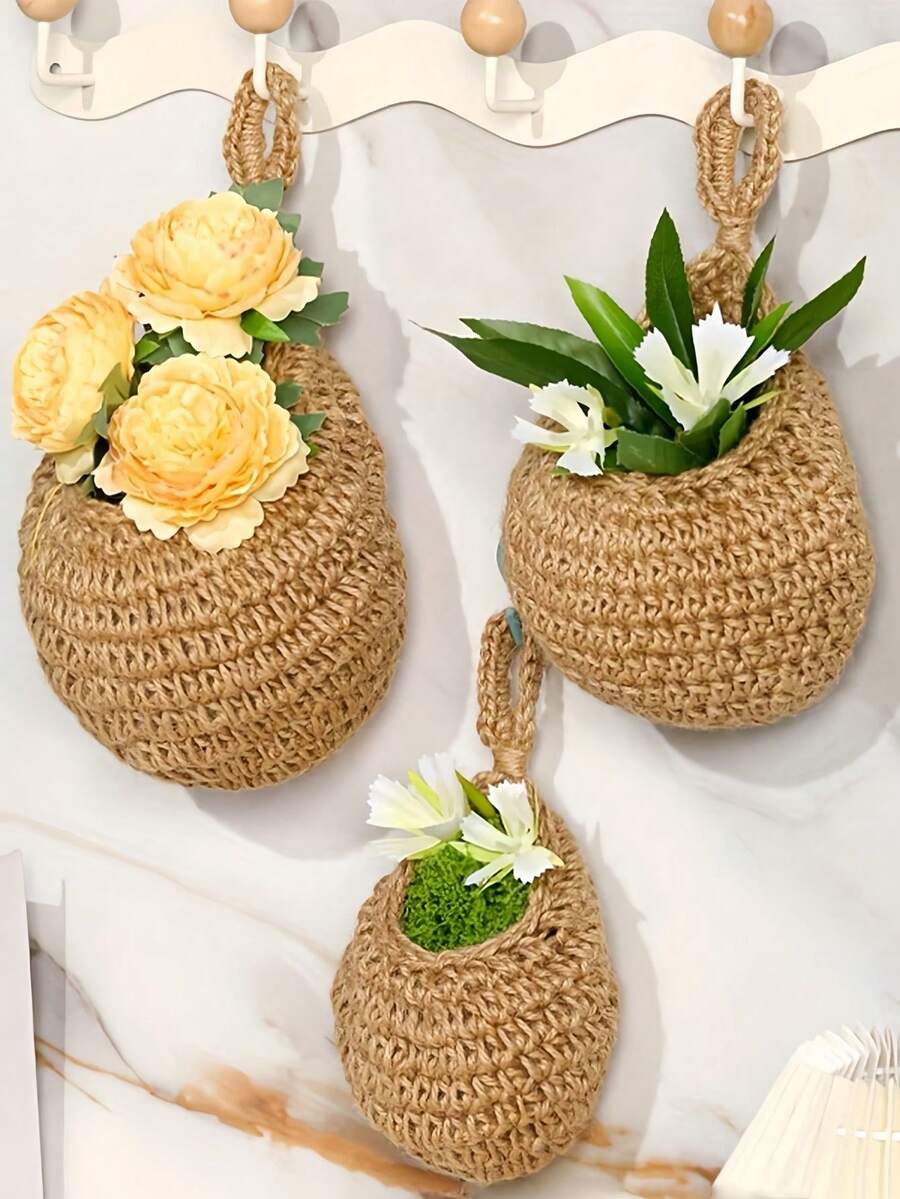 SHEIN 壁挂篮，波西米亚风格编织篮，创意水滴造型，适合蔬菜水果，厨房收纳篮，适合节日装饰，厨房收纳储物袋，挂篮袋，储物袋，储物袋 - 彩色 - 查看 1