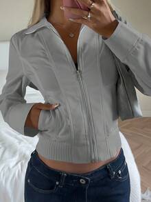 CovetEZ Commuter Jacket, Zip-Up Jacket Autumn Winter Clothes For Women - Grey - View 6