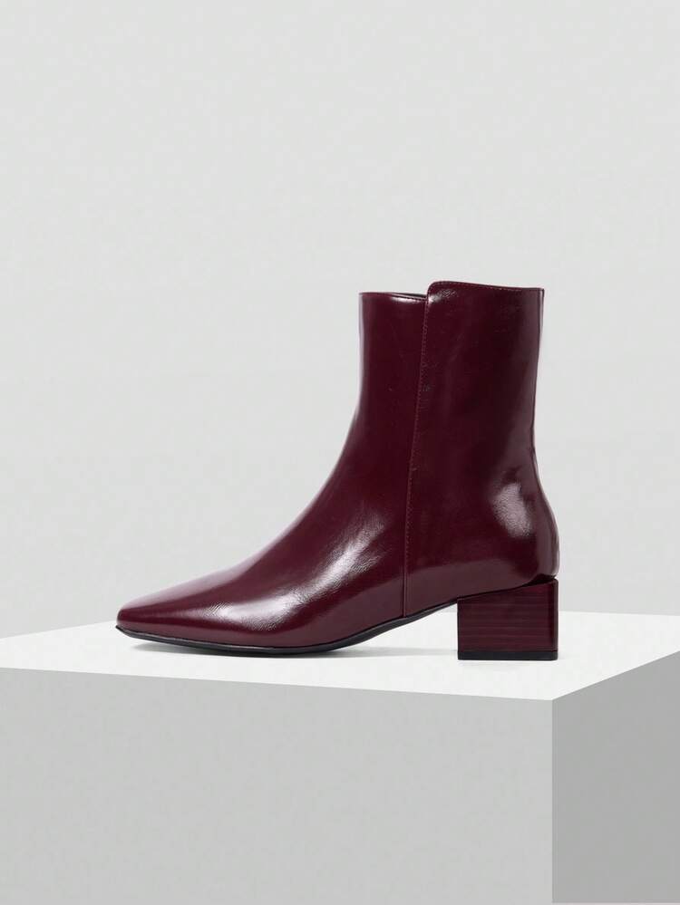 SIDE ZIPPER LUXURY FASHION SQUARE TOE CHUNKY HEEL ANKLE BOOTS FOR CHRISTMAS