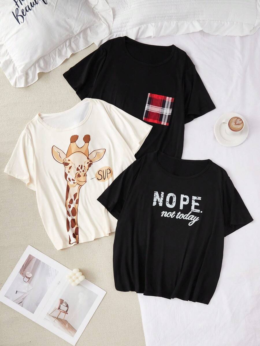 SHEIN 3-częściowy damski komplet piżamowy w rozmiarze plus size, swobodny, dzianinowy