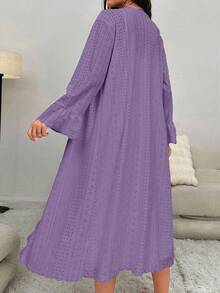 Hollow Out Embroidery Comfortable Pajama Set, Fall Winter Clothes