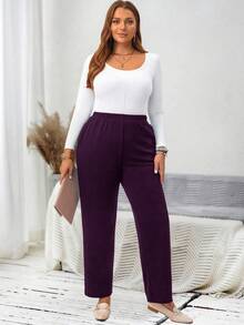 EMERY ROSE Quần dài màu đen thường ngày cỡ lớn có túi dành cho nữ - Màu tím - Xem 7