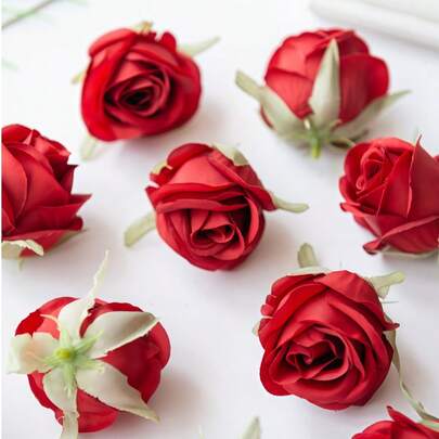 10/30PCS仿真玫瑰花头及花蕾婚礼装饰新娘手腕花手捧花头花材料DIY情人节礼物结婚喜糖盒蛋糕生日派对装饰材料花冠材料家居情人节礼物新年装饰材料