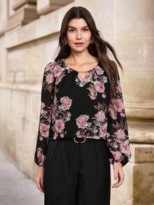 EMERY ROSE Floral Print Lantern Sleeves Blouse - Multicolor - View 4