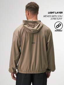 男士休闲棕色拉链连帽长袖外套，秋季款 - 棕色 - 查看 2