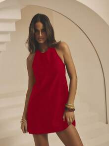 Aralina 宽肩带甜心领合身腰部纹理面料夏季度假装女式迷你连衣裙 - 紅色 - 查看 7
