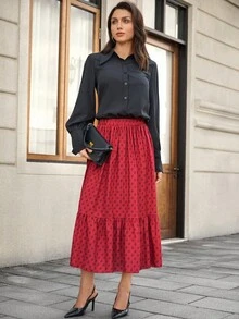 SHEIN Unity Váy hoa mini giản dị dành cho người đi làm, mùa thu - Đỏ - Xem 6