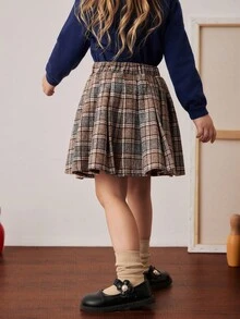 PrepCrw Young Girl Plaid Pleated Mini Skirt Fall Winter - Multicolor - View 2
