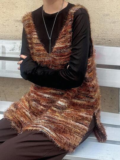 FRIFUL Blusa regata feminina texturizada, sem mangas, bainha reta, fenda, solta, casual, versátil, outono