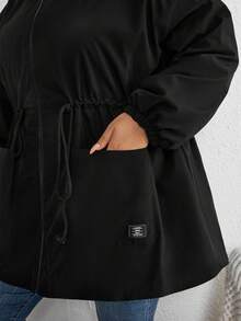SHEIN CURVE+ Giacca invernale da donna taglie forti con colletto in pelliccia sintetica e resistente all'acqua, abbigliamento invernale taglie forti 8XL, abbigliamento da donna taglie forti 6XL, abbigliamento taglie forti con cappuccio per autunno/inverno - nero - Visualizzare 4