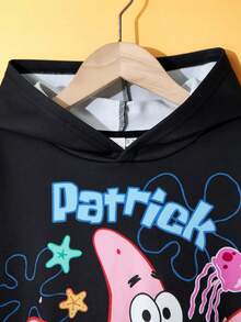 SpongeBob SquarePants | SHEIN 2pcs/Set Tween Boy Casual Sports Colorblock Cartoon Graphic Pullover Hoodie Sweatshirt Fall Winter - Multicolor - View 7