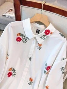 Regalyn Plus Size Women's Stand Collar Long Sleeve Printed Casual Versatile Shirt, Suitable For Daily Commute, Leisure And Home Wear, Minimalist Fashion Fall Cloth For Women