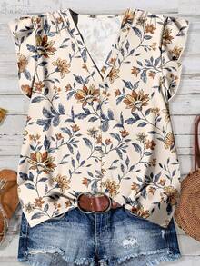 Rusticease 女士休闲简约衬衫，适合夏季穿着，时尚百搭，印花衬衫，夏季印花上衣，女士印花衬衫，V领印花衬衫，休闲百搭。 - 彩色 - 查看 5