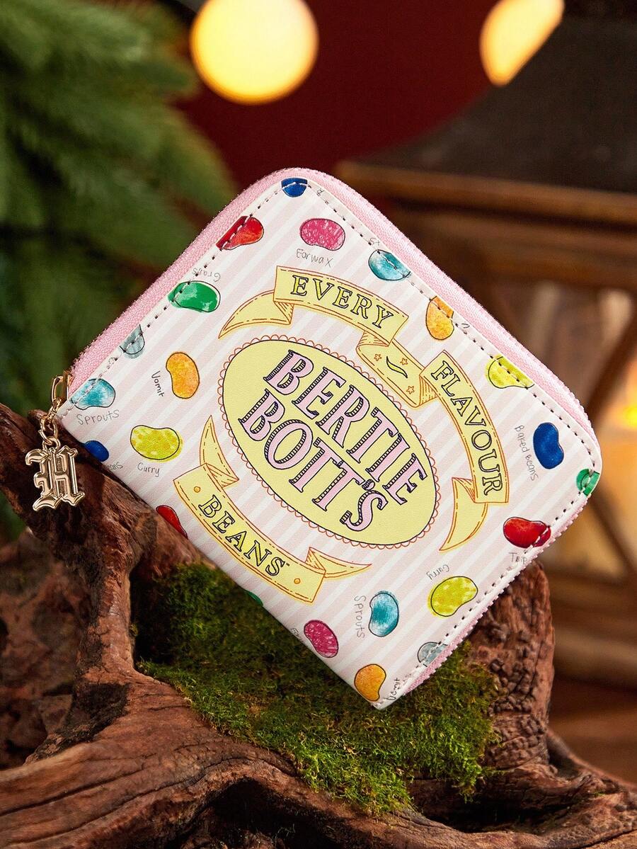 HARRY POTTER X SHEIN 1 chiếc ví ngắn bằng da PU in hình hoạt hình dễ thương, có ngăn đựng đồ, ngăn đựng thẻ, phù hợp cho học sinh và nữ giới, hình ảnh kẹo Bertie Bott's nhiều vị, ý tưởng quà tặng. - Hồng - Xem 1