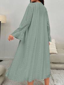 Solid Cami Nightdress & Ruched Frill Trim Robe Pajama Set - Mint Green - View 2