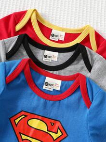 SUPERMAN X Cozy Pixies 3pcs Baby Boy Lightning Pattern Contrast Color Soft Knit Crew Neck Short Sleeve Bodysuit Set Baby Boy Superhero Clothes Baby Boy Bodysuit Set Baby Boy Superhero Bodysuit Baby Boy Character Bodysuit Superhero Baby Clothes Baby Boy Superhero Bodysuit Set Baby Boy Character Clothes Baby Flash Graphic - Multicolor - View 4