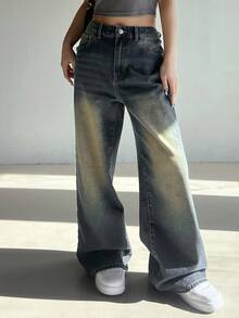 DAZY Women's Loose Fit Wide Leg Jeans With Distressed Detail,Baggy Jeans - Dark Wash - View 4