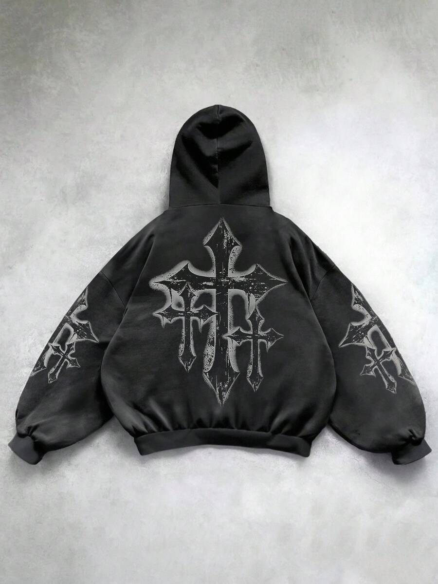 Manfinity Dauomo 男士印花连帽长袖夹克，秋季 - 彩色 - 查看 1