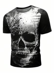 Manfinity LEGND Men Plus Size Skull Printed Short Sleeve T-Shirt, Going Out Street Wear - Black - View 3