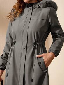 EURMUSE Dark Grey Long Hooded Parka With Faux Fur Trim - Dark Grey - View 3