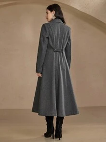 DAZY 女士秋冬翻领收腰喇叭形大衣 - 咖啡棕 - 查看 2